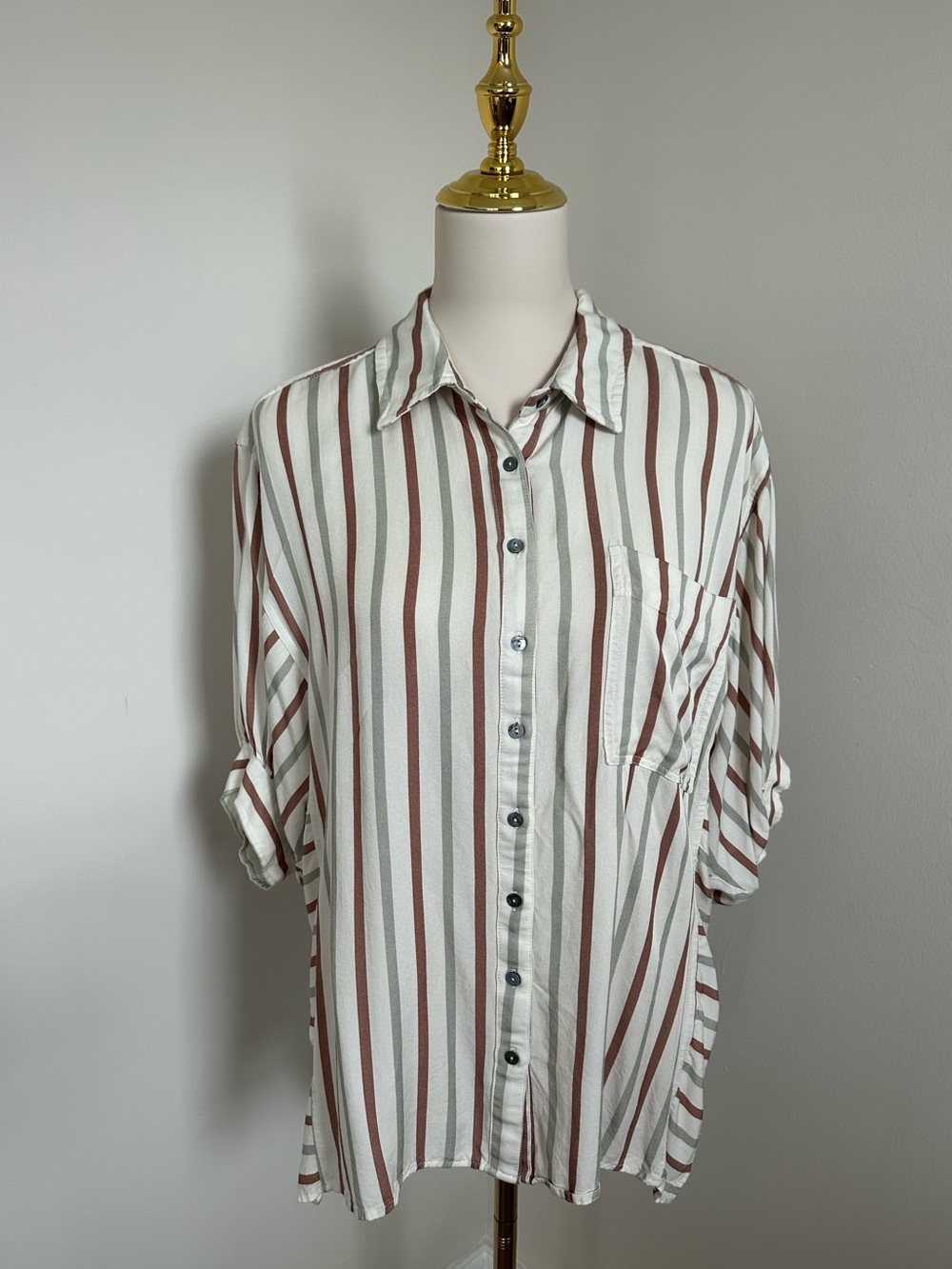 Entro Striped Oversized High-Low Blouse